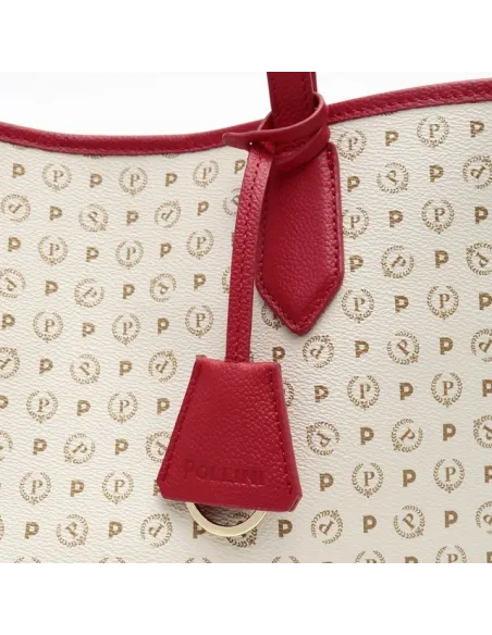 Pollini Heritage Damen-Einkaufstasche mit Magnetöffnung elfenbein-rot