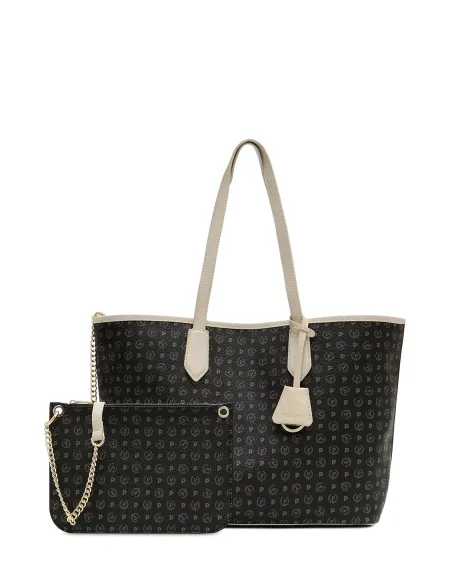 Shopping donna Heritage con apertura con magnete nero-avorio