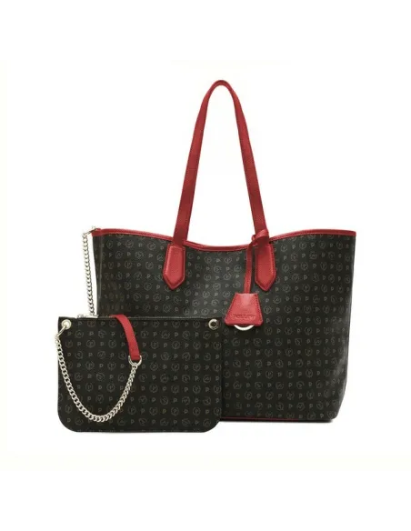 Pollini Heritage Damen-Einkaufstasche mit Magnetöffnung schwarz-rot