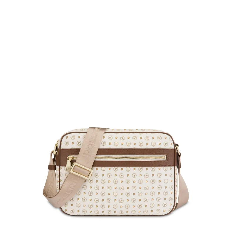 Pollini-Tasche mit Doppelreißverschluss elfenbein-braun