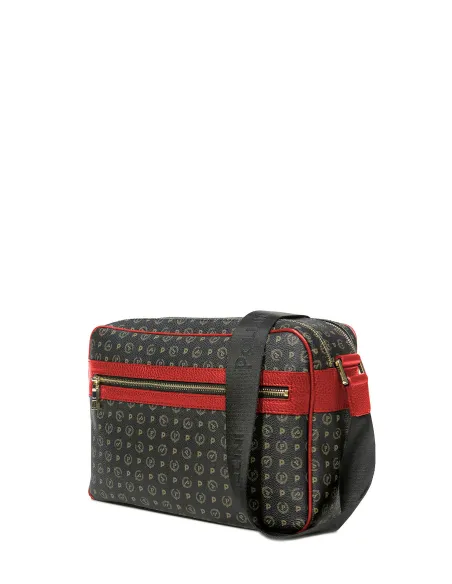 Pollini-Tasche mit Doppelreißverschluss schwarz-rot