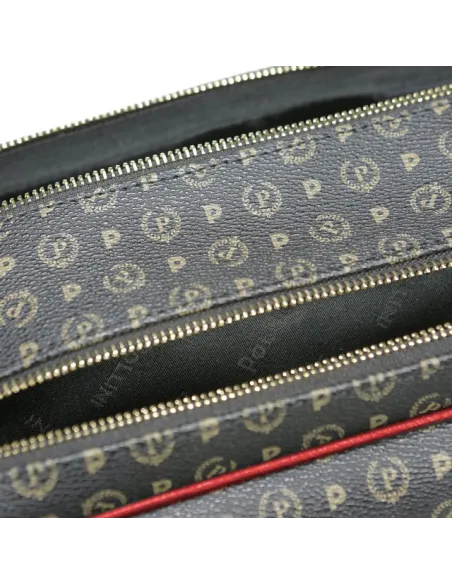 Borsa a tracolla Pollini con doppia zip nero-rosso