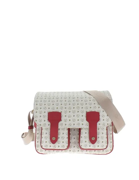 Pollini Shoulder bag with two frontal pockets ivory-red