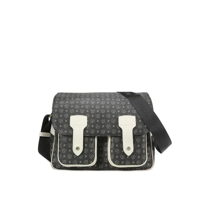 Pollini Shoulder bag with two frontal pockets black-ivory