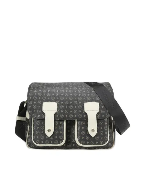 Pollini Shoulder bag with two frontal pockets black-ivory
