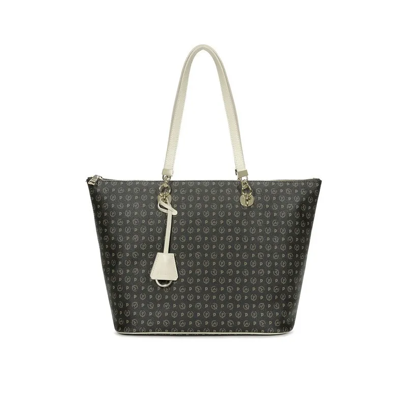 Pollini Shopping bag with zipped opening black-ivory