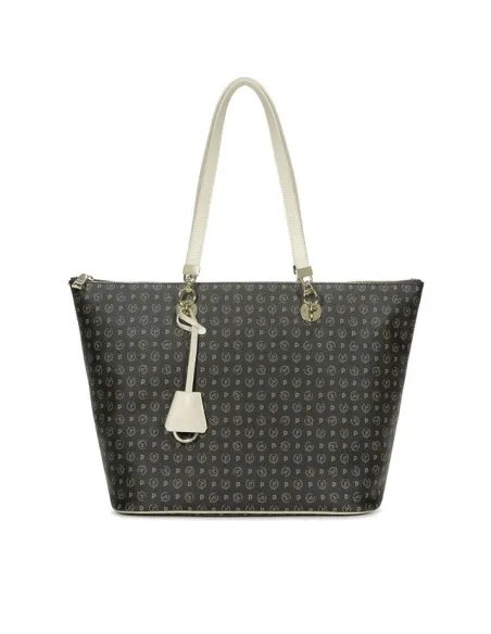 Pollini Shopping bag with zipped opening black-ivory