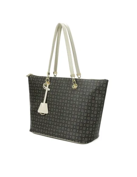 Pollini Shopping bag with zipped opening black-ivory