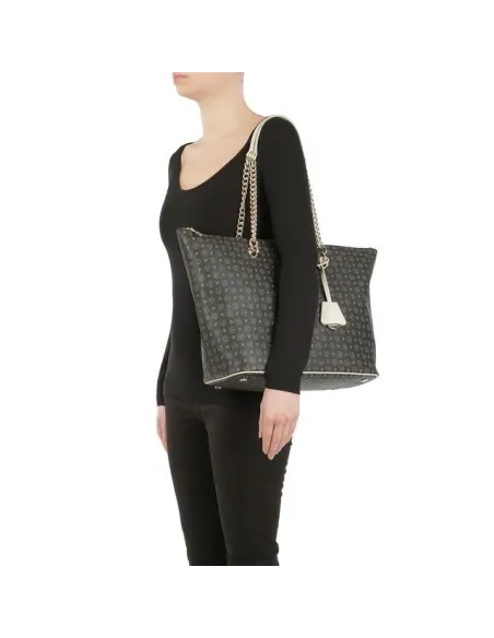 Pollini Shopping bag with zipped opening black-ivory