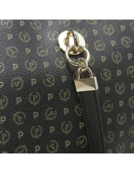 Pollini Einkaufstasche in Stoff und Leder schwarz-schwarz