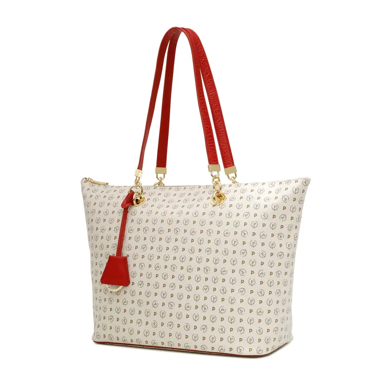 Pollini Shopping bag with zipped opening ivory-red 2