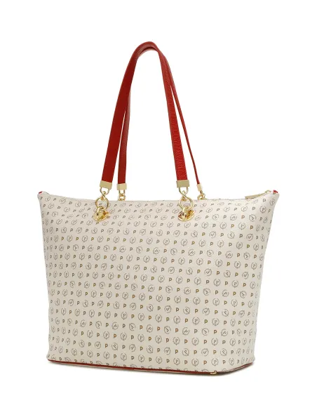 Pollini Shopping bag with zipped opening ivory-red