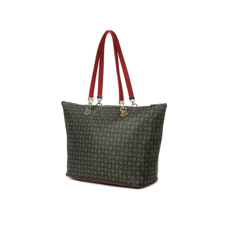 Pollini Shopping bag with zipped opening black-red 2