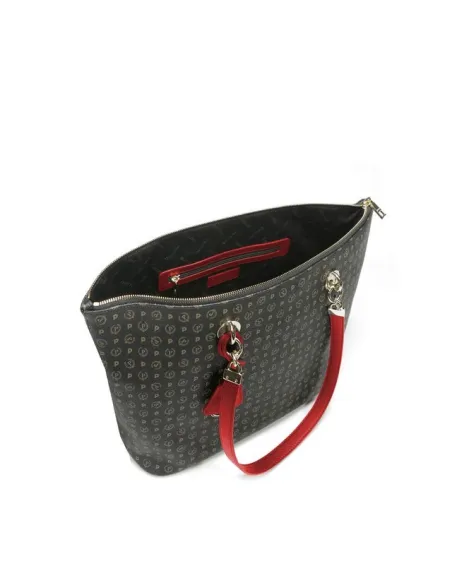 Pollini Shopping bag with zipped opening black-red