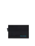 Credit card holder with sliding extraction and flap back pocket Blue Square black