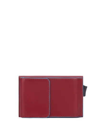 Kreditkartenetui mit Schiebeentnahme und rückseitiger Klappentasche Blue Square rot