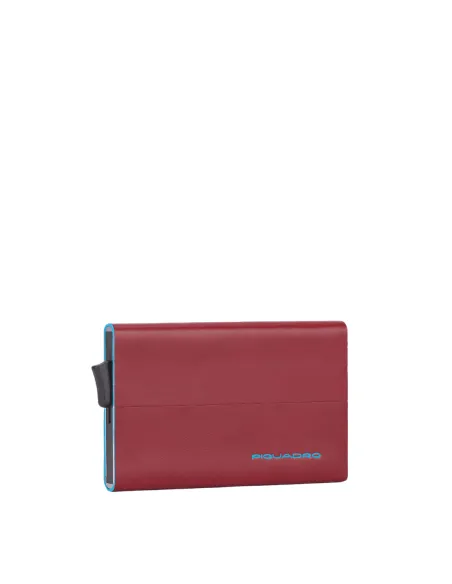 Porta carte di credito con meccanismo in metallo Blue square Rosso