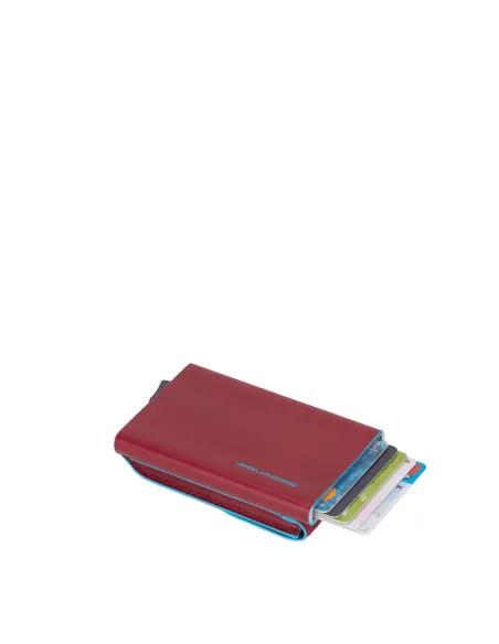 Porta carte di credito con meccanismo in metallo Blue square Rosso
