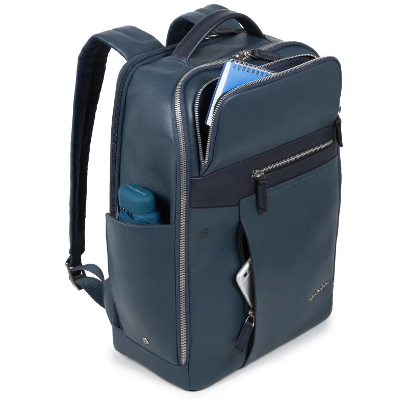 Piquadro Cary leather backpack blue 2