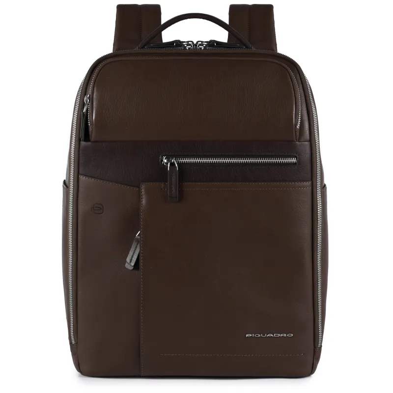 Piquadro Cary leather backpack dark brown