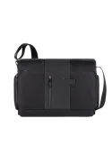 Piquadro Brief2 Laptop and iPad® messenger in recycled fabric and leather black