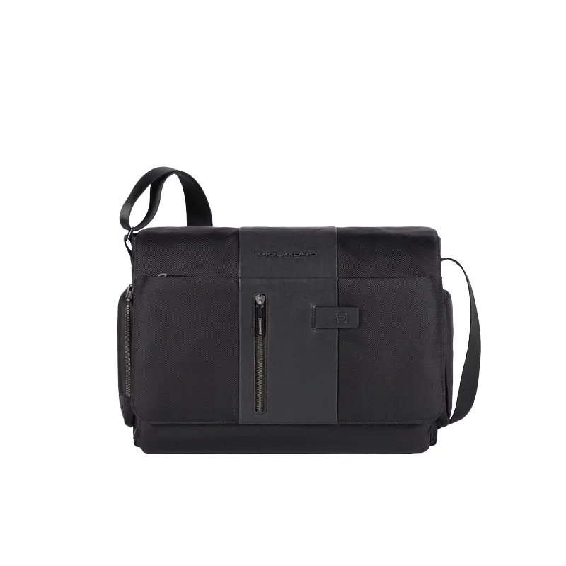 Messenger in tessuto rigenerato e pelle Piquadro Brief2 nera