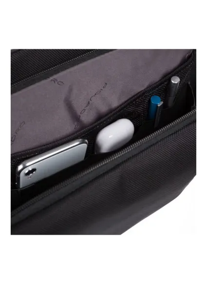 Piquadro Brief2 Laptop and iPad® messenger in recycled fabric and leather black