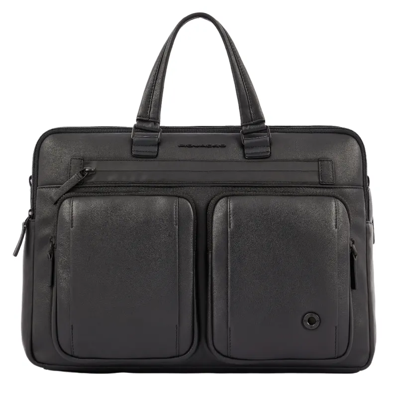 Piquadro Charlie briefcase with front pockets black