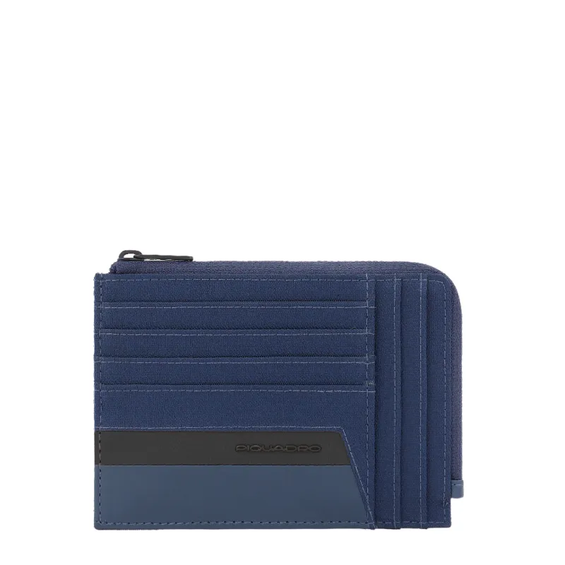 Piquadro Keith Zipper coin pouch in recycled fabric blue