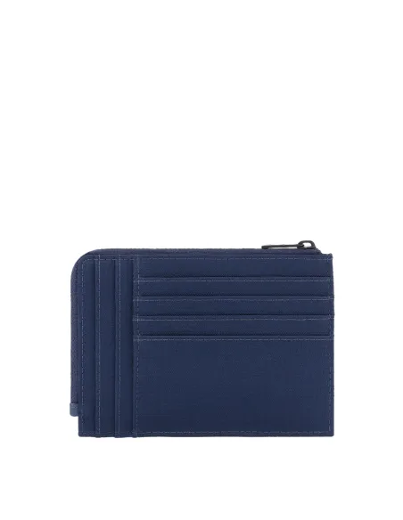 Piquadro Keith Zipper coin pouch in recycled fabric blue