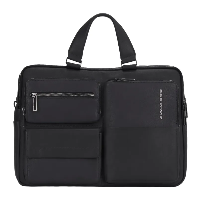 Cartella in pelle con due scomparti Piquadro Ronnie nera