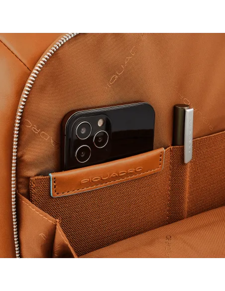 Piquadro Blue Square Leather Backpack sand