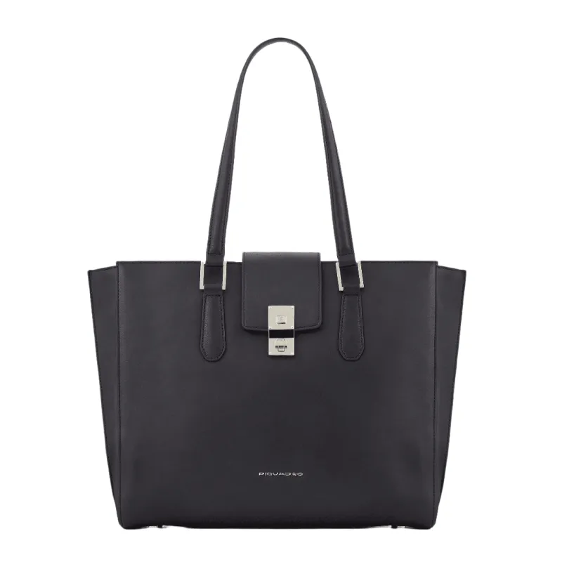 Piquadro Dafne 15.6" computer leather shopping bag black