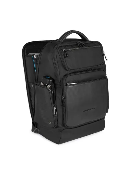 Piquadro Mac-Beth Rucksack aus Stoff und Leder schwarz