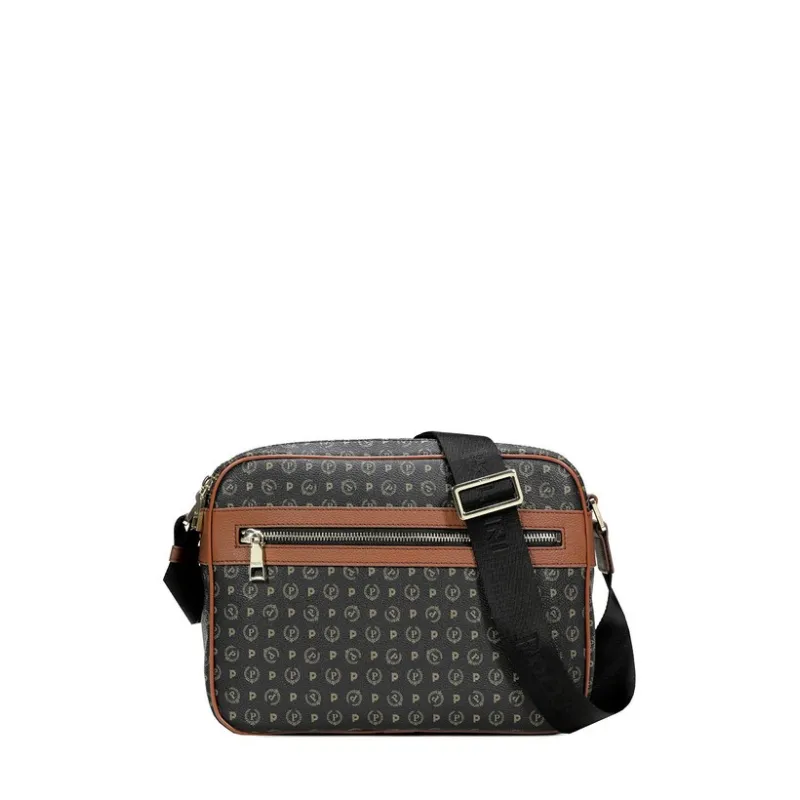 Borsa a tracolla Pollini con doppia zip nero-marrone