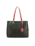 Shopping bag with magnetic central button black-red