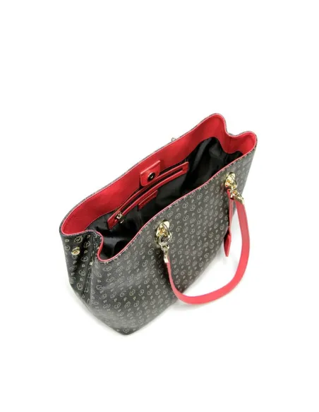 Shopping bag with magnetic central button black-red