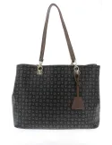 Shopping bag with magnetic central button black-brown
