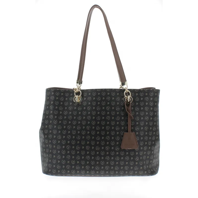 Shopping bag with magnetic central button black-brown