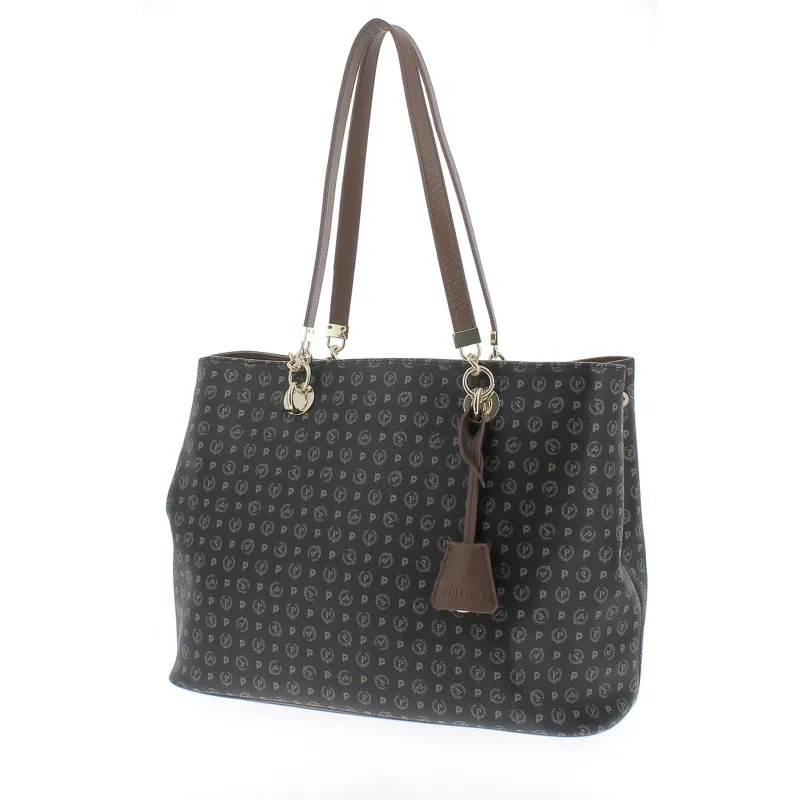 Shopping bag with magnetic central button black-brown 2