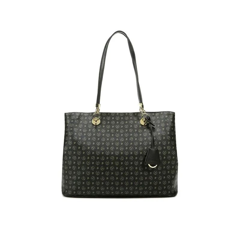 Shopping bag with magnetic central button black