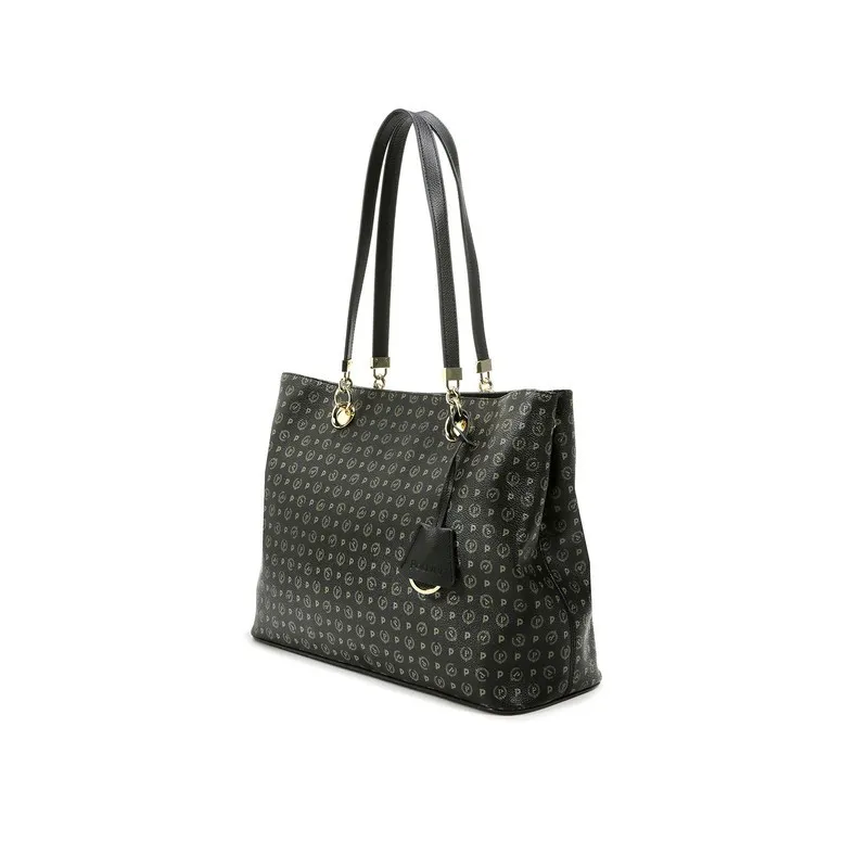 Shopping bag with magnetic central button black 2