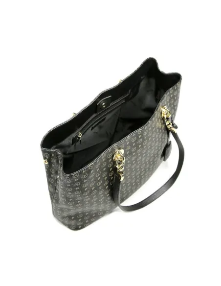 Shopping bag with magnetic central button black