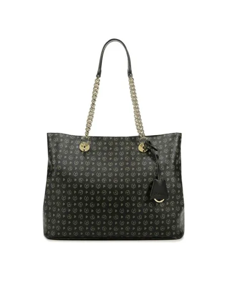 Shopping bag with magnetic central button black