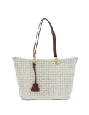 Pollini Shopping bag with zipped opening ivory-brown