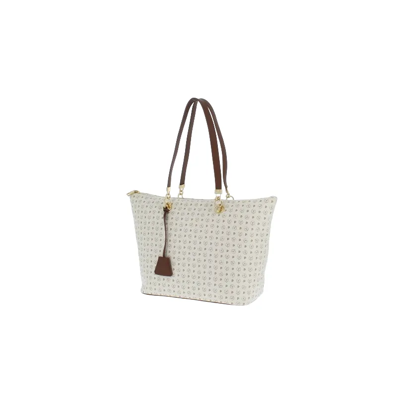 Pollini Shopping bag with zipped opening ivory-brown 2