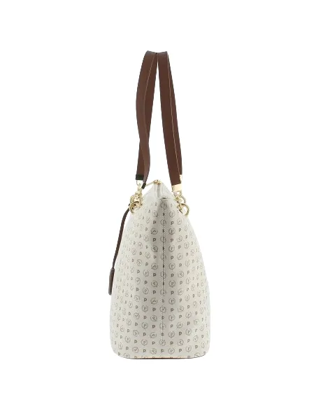 Pollini Shopping bag with zipped opening ivory-brown