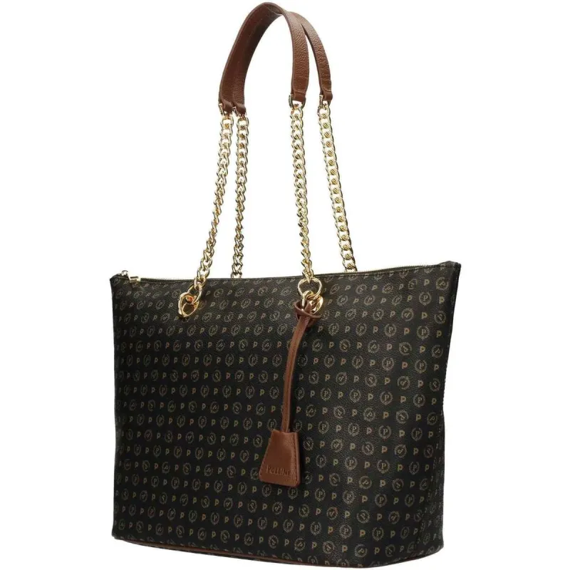 Pollini Shopping bag with zipped opening black-brown 2