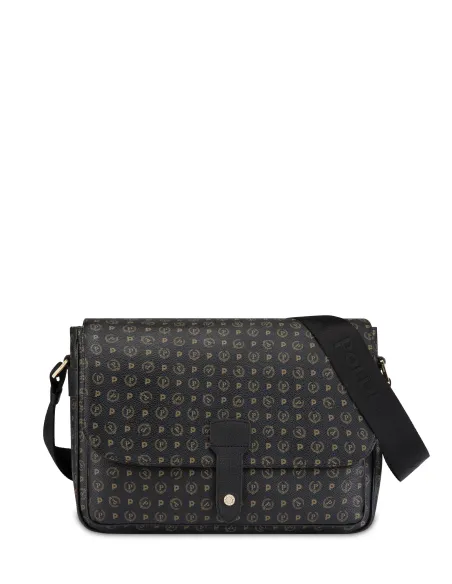 Borsa a tracolla con patta Pollini heritage nera