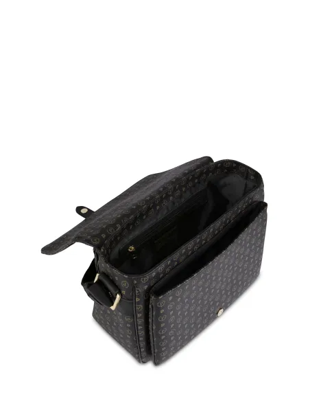 Borsa a tracolla con patta Pollini heritage nera
